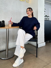 Oversize Salaş Yumuşak Dokulu Şardonlu Triko Kazak 2623 - Lacivert